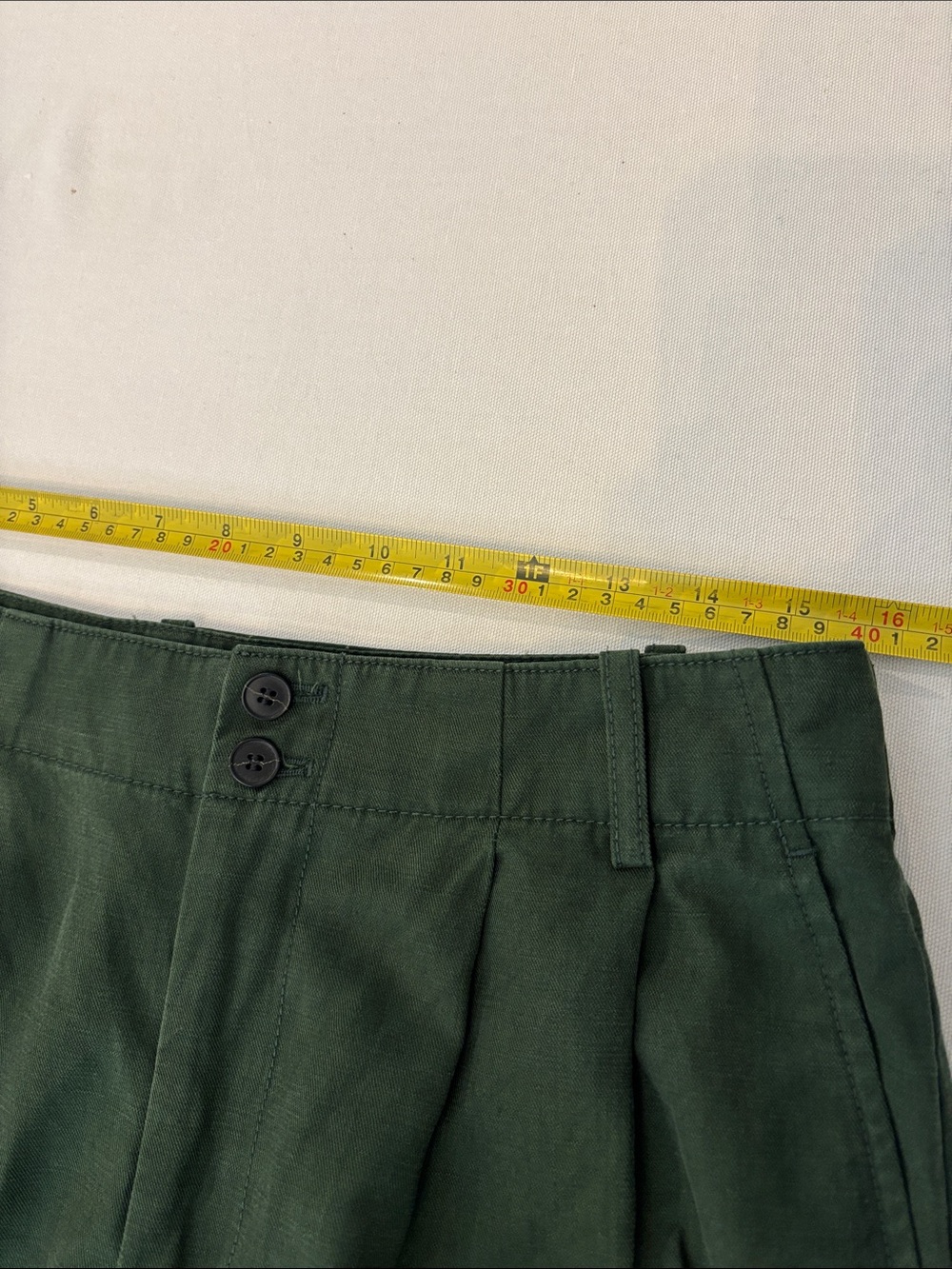 Madewell Army Green Wide-Leg Cropped Cotton Linen Blend Pleated Trousers. 10P - Picture 9 of 12